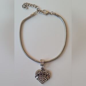 Snake Chain Charm Bracelet Nana Rhinestone Heart